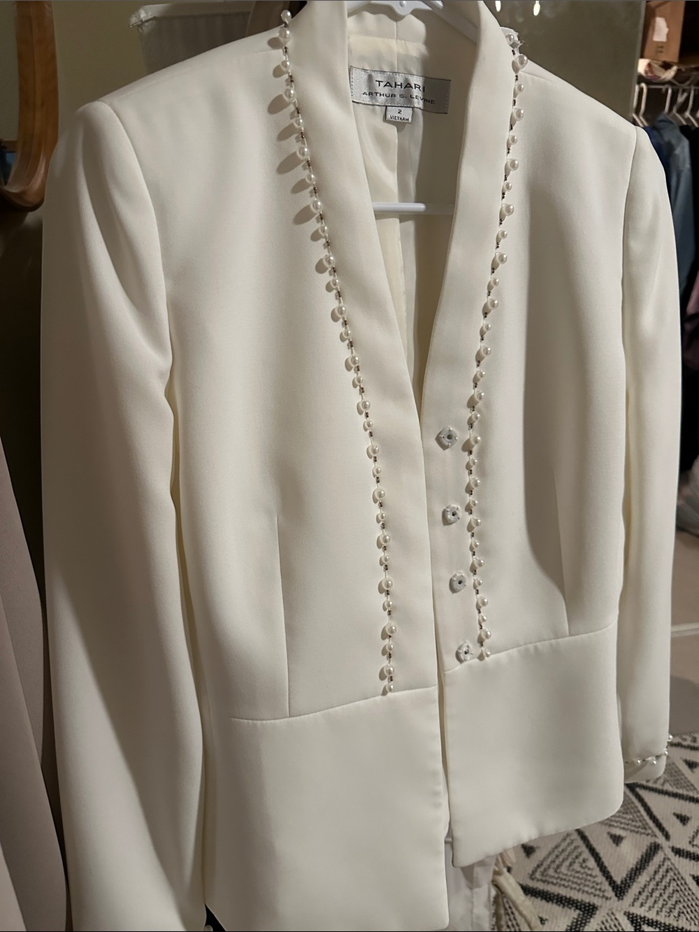Like new never worn Tahari Cream Pearl-Trim Blazer - Picture 2 of 8